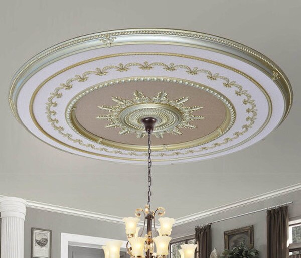 Rose Gold Grand Ceiling Medallion Inch Round Sun Burst Sculptural